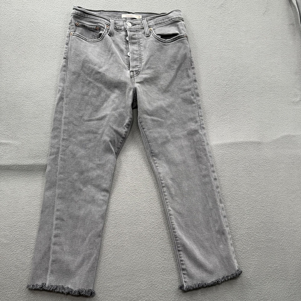 Levi's Wedgie Straight Jeans Womens 30 Charcoal High Rise Crop Raw Hem Stretch